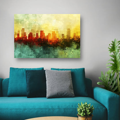 Digitale abstracte kunst van stadslandschap canvas met baklijst