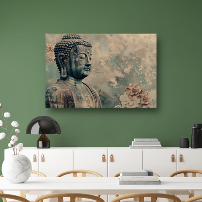 Serene Boeddha met bloemen in sepia canvas