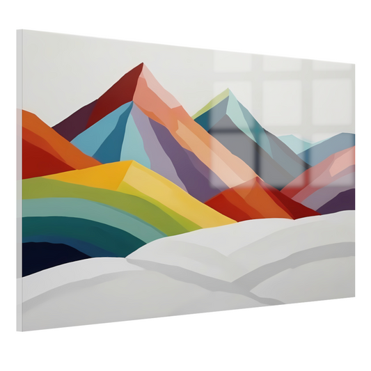 Abstracte Kleurrijke Bergen op Wit Canvas acrylglas