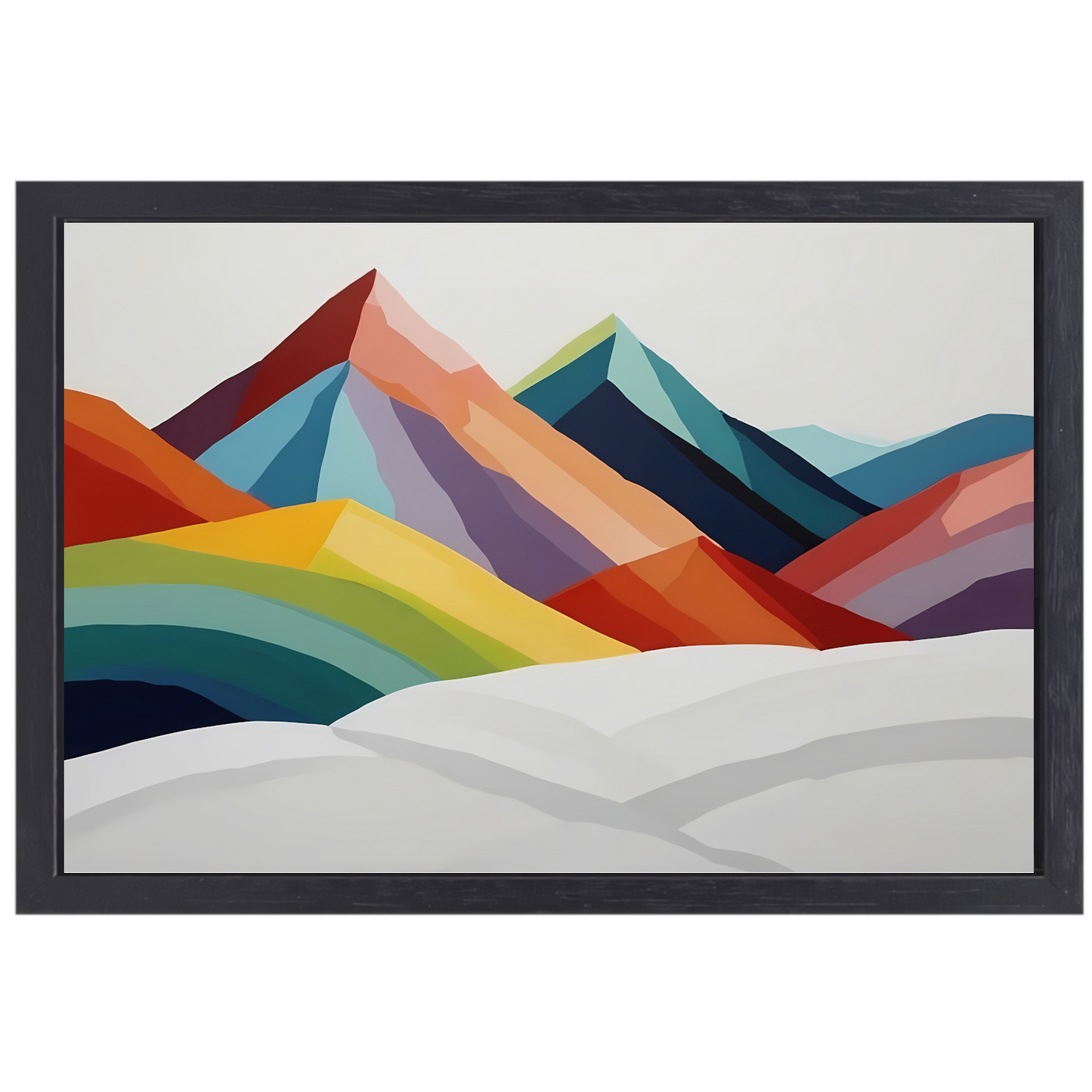 Abstracte Kleurrijke Bergen op Wit Canvas canvas met baklijst