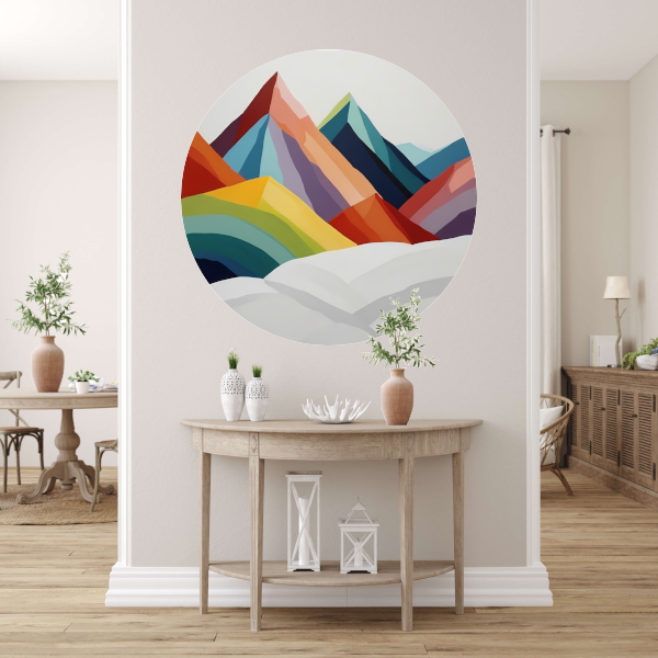 Abstracte Kleurrijke Bergen op Wit aluminium muurcirkel