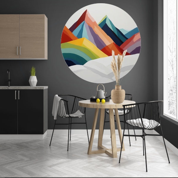 Abstracte Kleurrijke Bergen op Wit aluminium muurcirkel