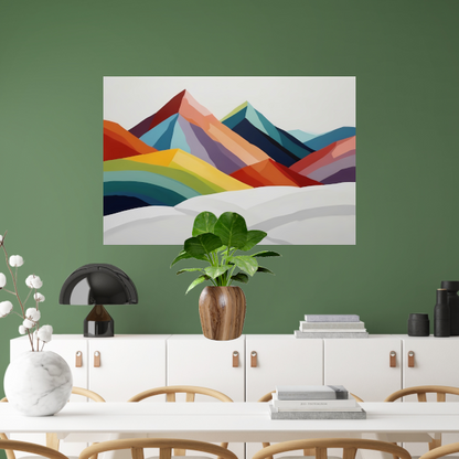 Abstracte Kleurrijke Bergen op Wit Canvas poster