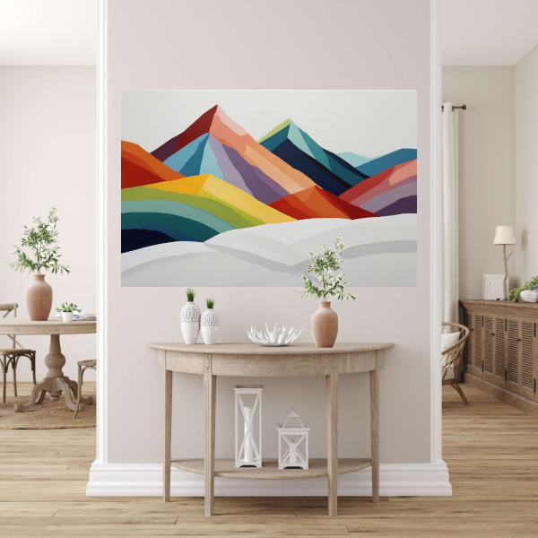 Abstracte Kleurrijke Bergen op Wit Canvas poster