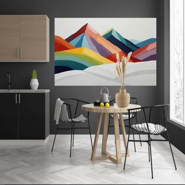 Abstracte Kleurrijke Bergen op Wit Canvas poster