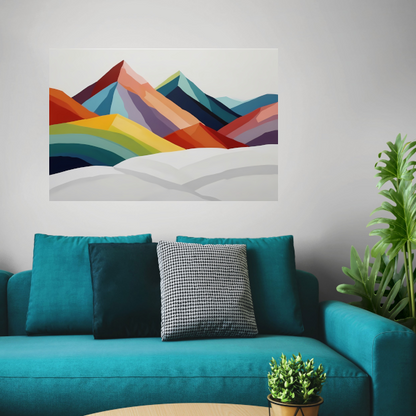 Abstracte Kleurrijke Bergen op Wit Canvas poster