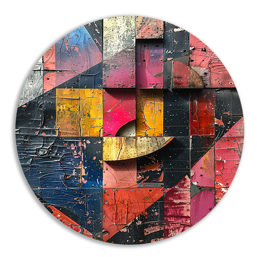 Abstract Kleurrijk Houten Collage aluminium muurcirkel