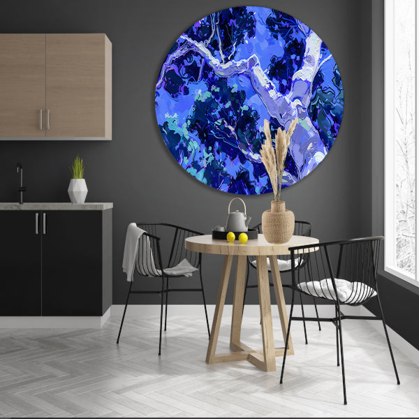 Abstracte boom in levendige kleuren aluminium muurcirkel