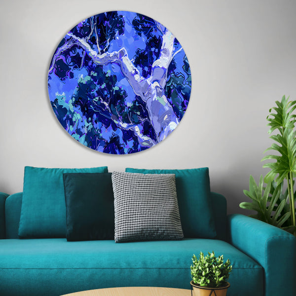 Abstracte boom in levendige kleuren aluminium muurcirkel