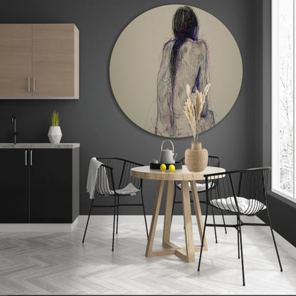 Abstracte vrouw in kleurrijke lijnen aluminium muurcirkel
