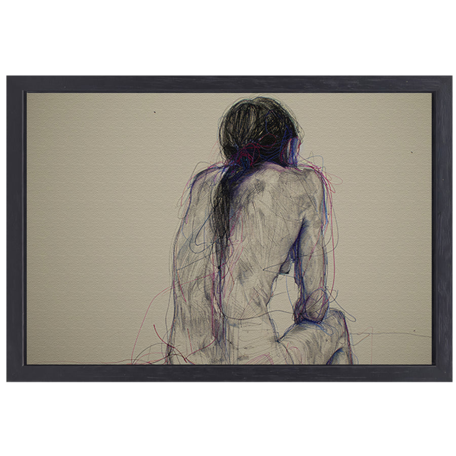 Abstracte vrouw in kleurrijke lijnen canvas met baklijst