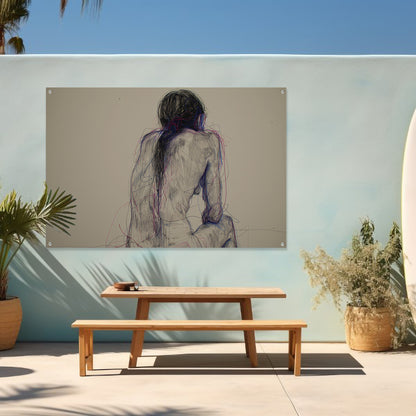 Abstracte vrouw in kleurrijke lijnen tuinposter