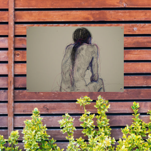 Abstracte vrouw in kleurrijke lijnen tuinposter