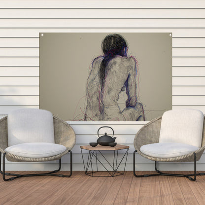 Abstracte vrouw in kleurrijke lijnen tuinposter