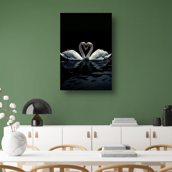 Twee zwanen in donkere reflectie poster