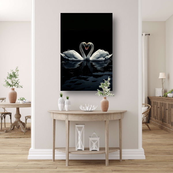 Twee zwanen in donkere reflectie poster