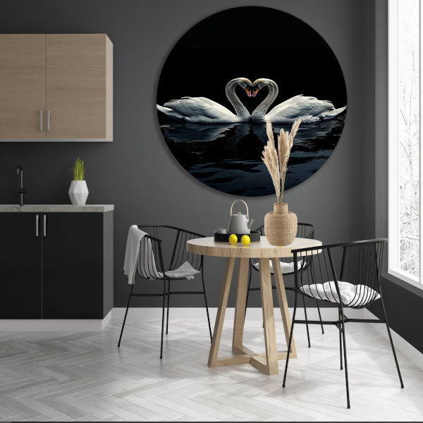 Twee zwanen in donkere reflectie forex muurcirkel