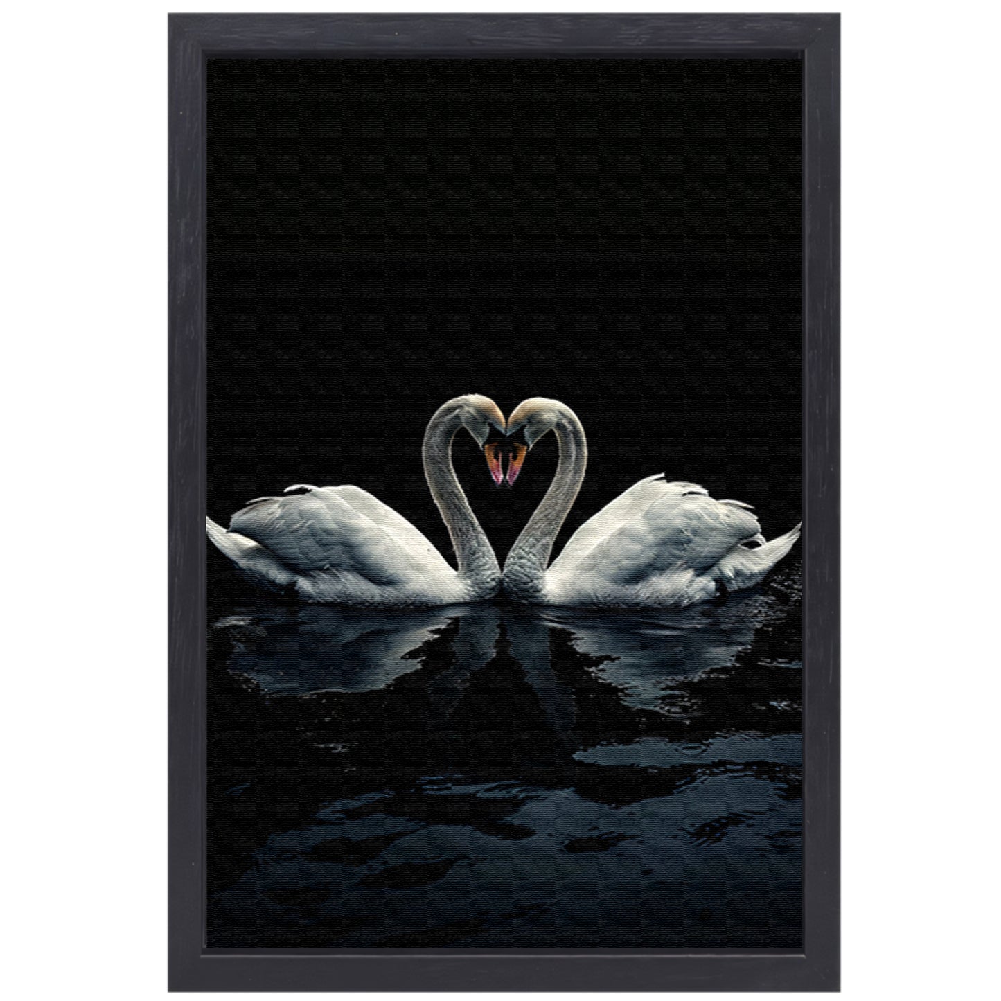Twee zwanen in donkere reflectie canvas met baklijst