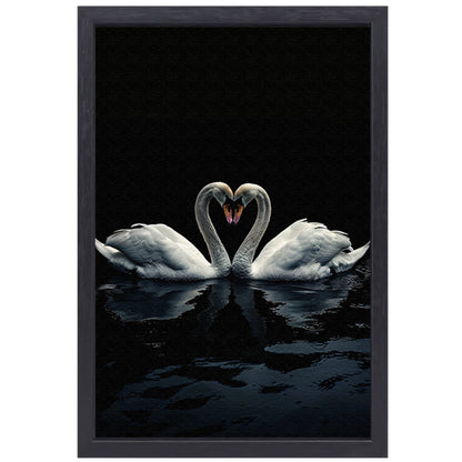 Twee zwanen in donkere reflectie canvas met baklijst