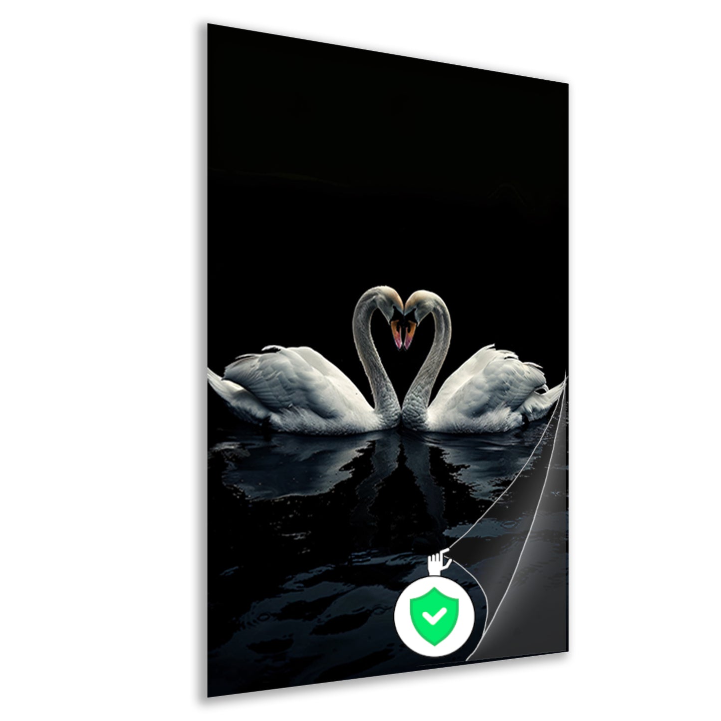Twee zwanen in donkere reflectie poster