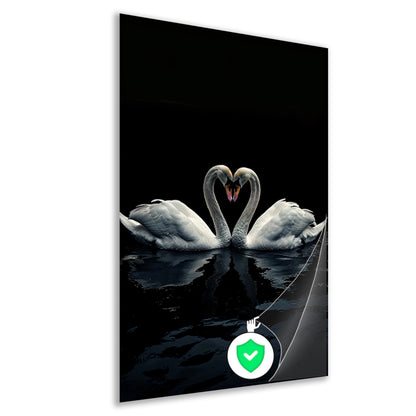 Twee zwanen in donkere reflectie poster