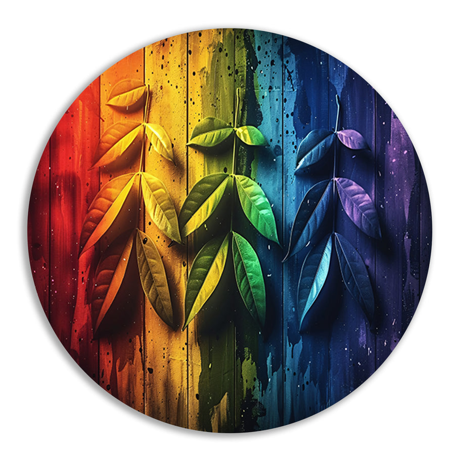 Abstract herfstbladeren op hout aluminium muurcirkel