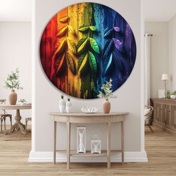 Abstract herfstbladeren op hout forex muurcirkel