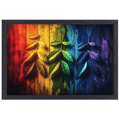 Abstract herfstbladeren op hout canvas met baklijst