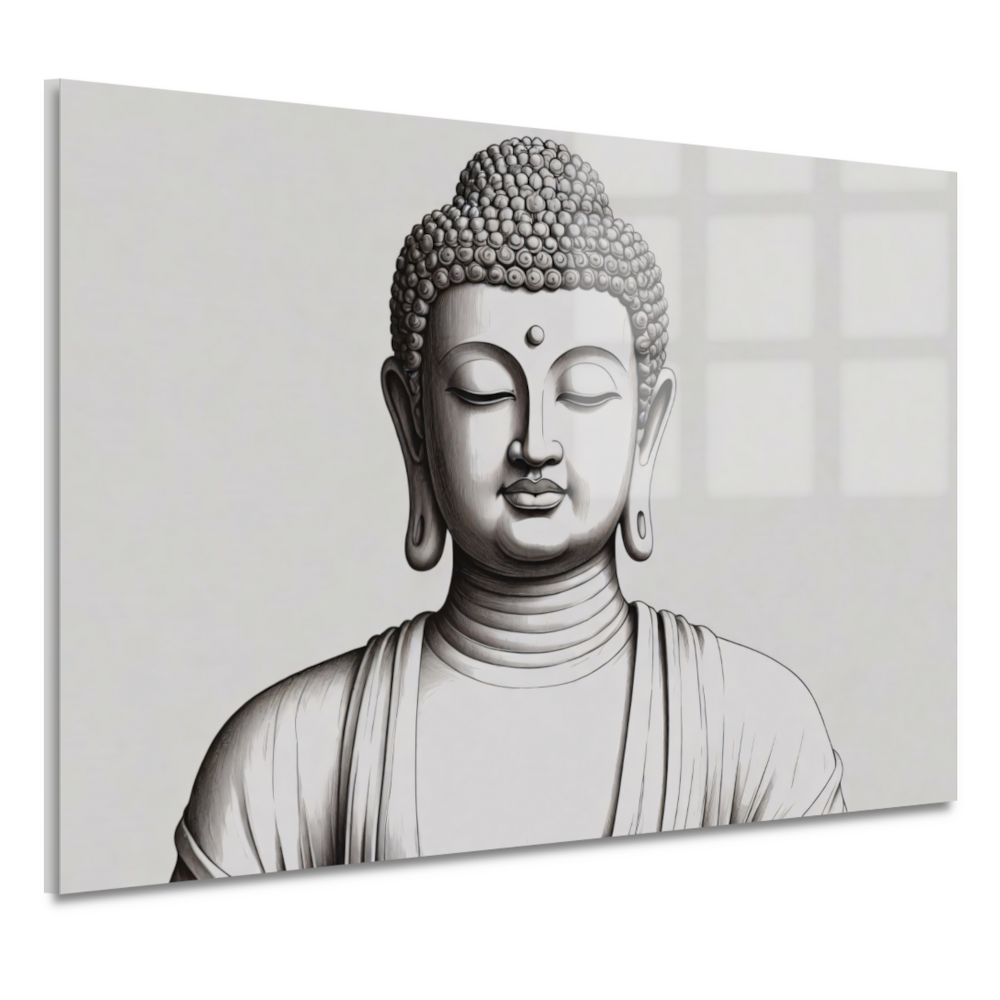 Serene Boeddha in minimalistische lijnkunst acrylglas