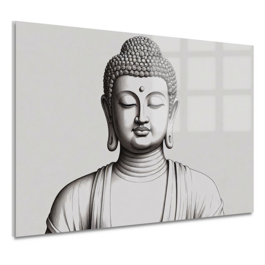 Serene Boeddha in minimalistische lijnkunst acrylglas