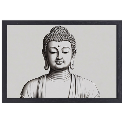 Serene Boeddha in minimalistische lijnkunst canvas met baklijst