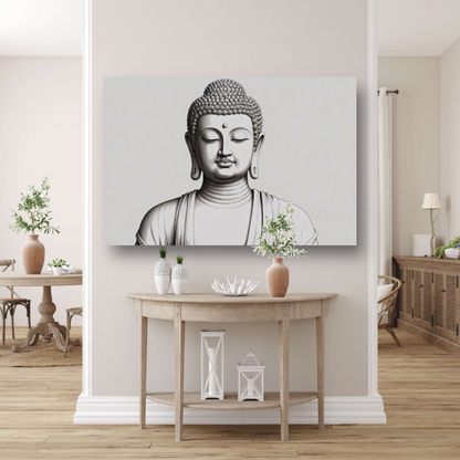 Serene Boeddha in minimalistische lijnkunst poster