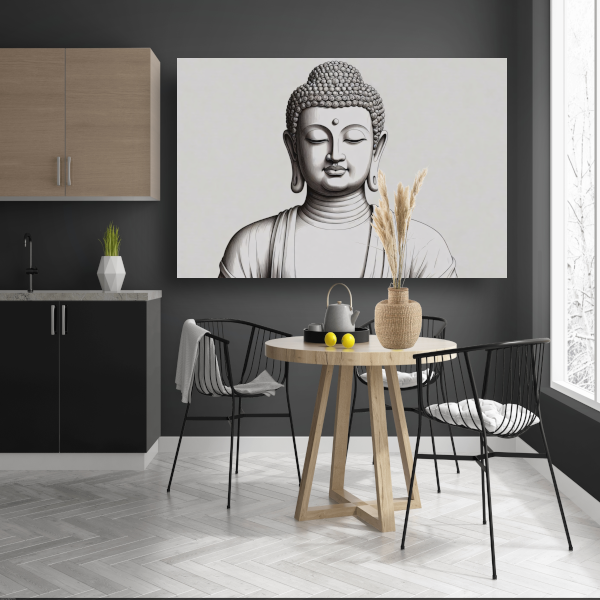 Serene Boeddha in minimalistische lijnkunst poster