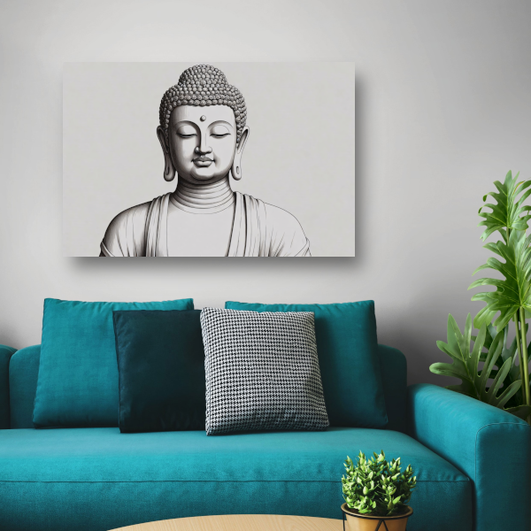 Serene Boeddha in minimalistische lijnkunst poster