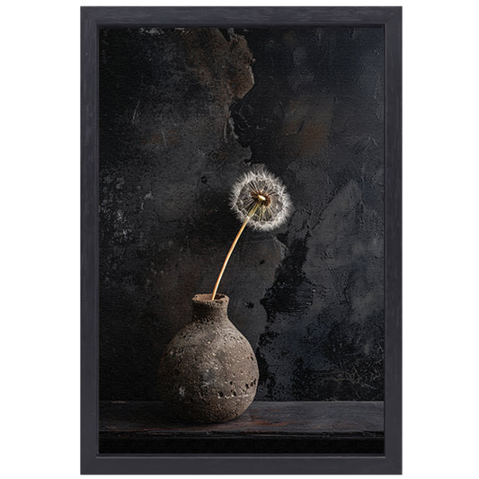 Gedroogde paardenbloem in oude vaas canvas met baklijst