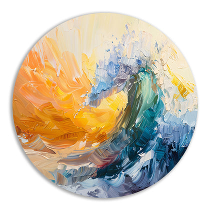 Abstract schilderij van een golf in zonsondergang forex muurcirkel