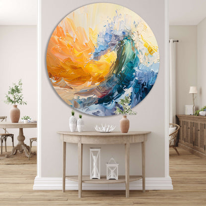 Abstract schilderij van een golf in zonsondergang forex muurcirkel