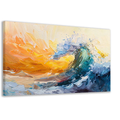 Abstract schilderij van een golf in zonsondergang canvas