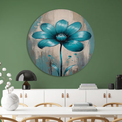 Turquoise Bloem op Beige Abstract Achtergrond aluminium muurcirkel