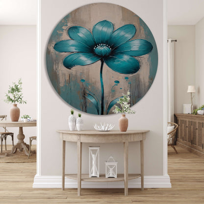 Turquoise Bloem op Beige Abstract Achtergrond aluminium muurcirkel