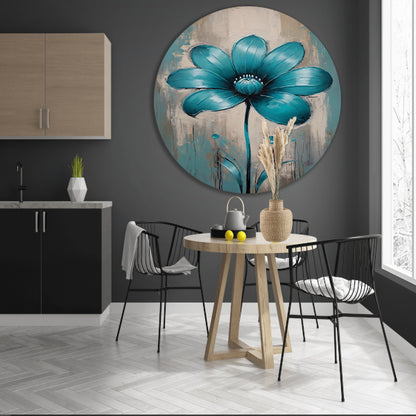 Turquoise Bloem op Beige Abstract Achtergrond aluminium muurcirkel