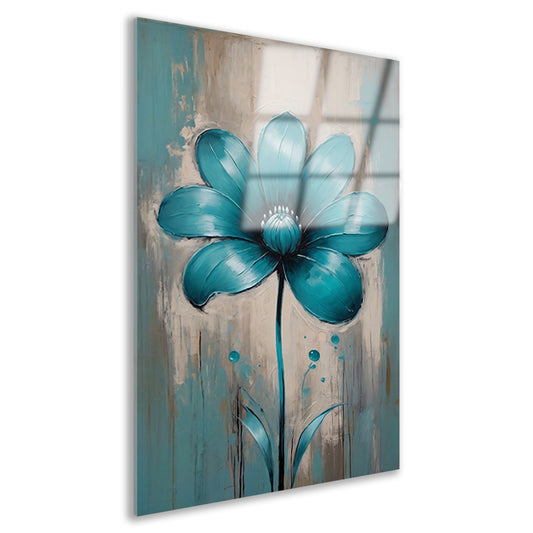 Turquoise Bloem op Beige Abstract Achtergrond Acrylglas