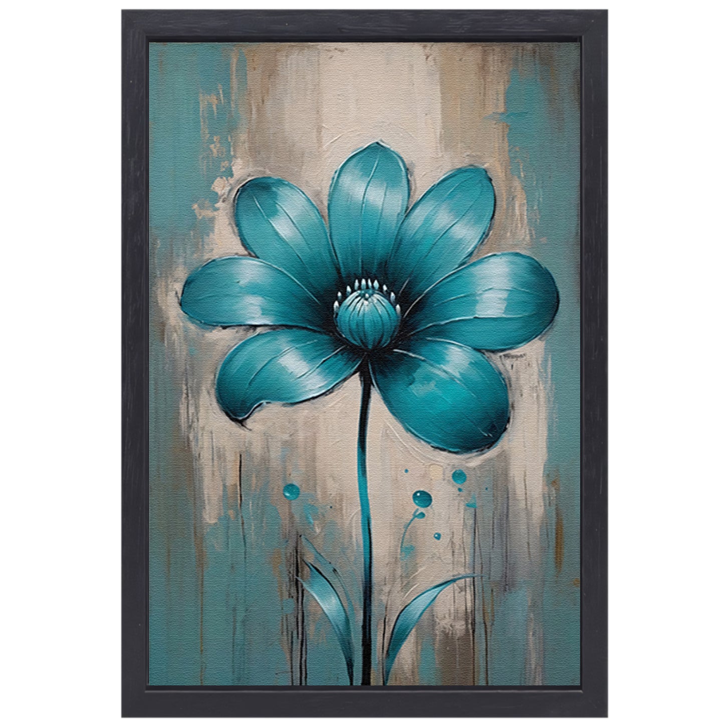 Turquoise Bloem op Beige Abstract Achtergrond canvas met baklijst