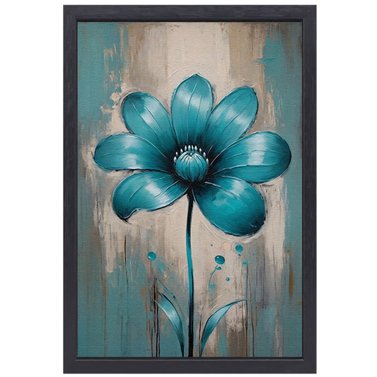 Turquoise Bloem op Beige Abstract Achtergrond canvas met baklijst