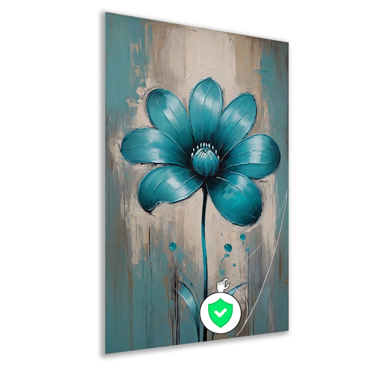 Turquoise Bloem op Beige Abstract Achtergrond poster