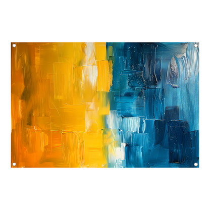 Abstract schilderij met geel en blauw tuinposter
