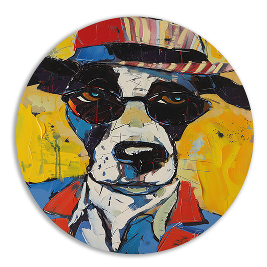 Pop Art Hond met Zonnebril en Hoed aluminium muurcirkel
