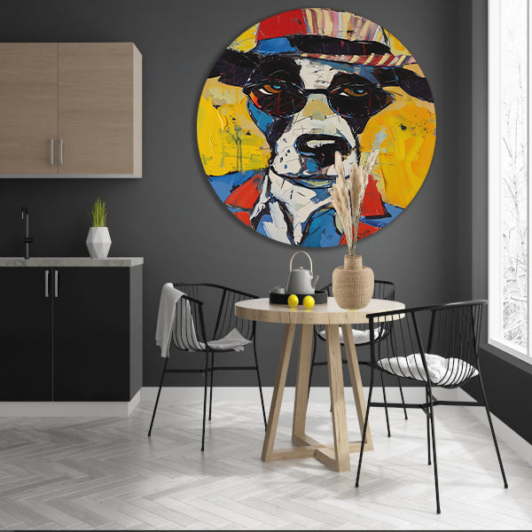 Pop Art Hond met Zonnebril en Hoed aluminium muurcirkel