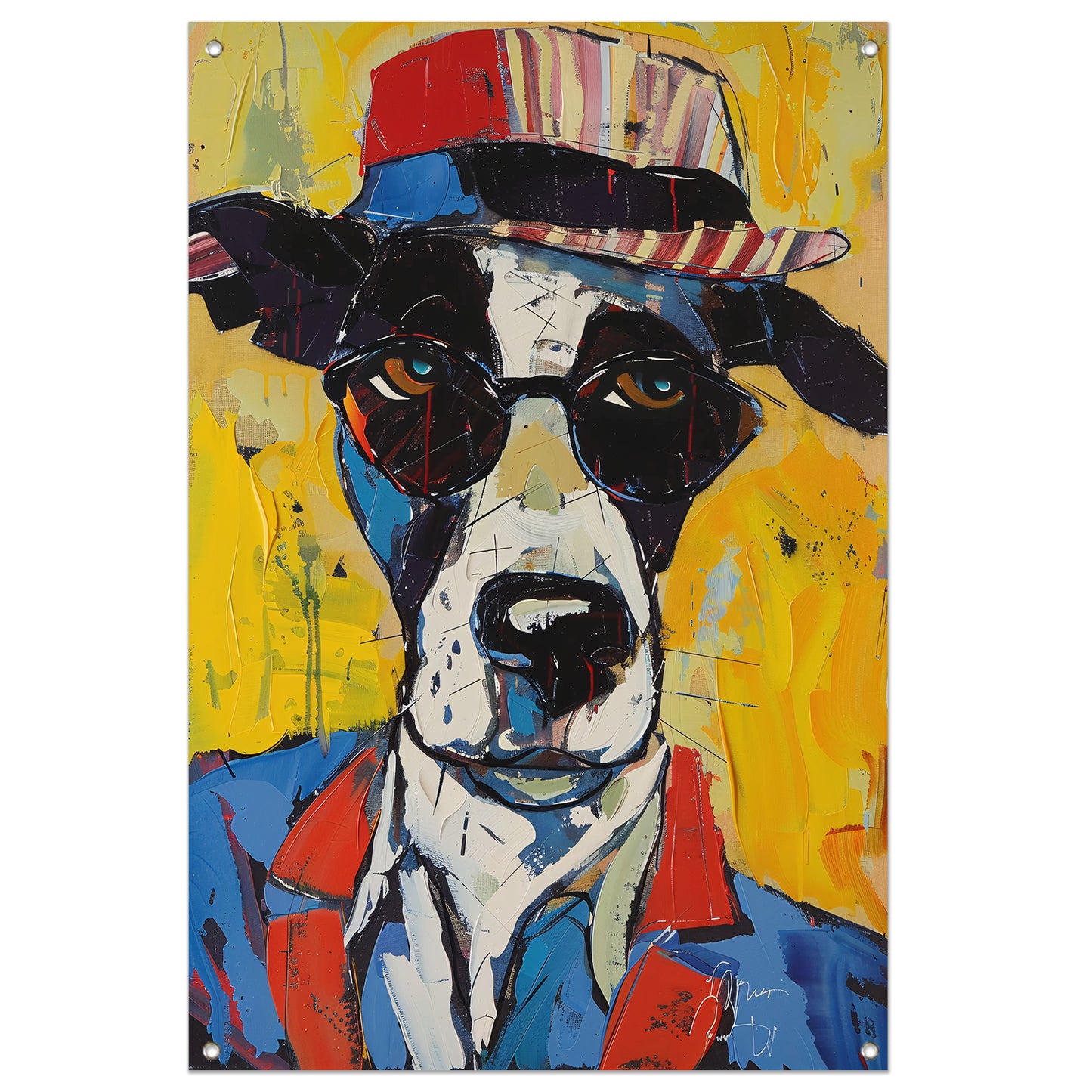 Pop Art Hond met Zonnebril en Hoed tuinposter