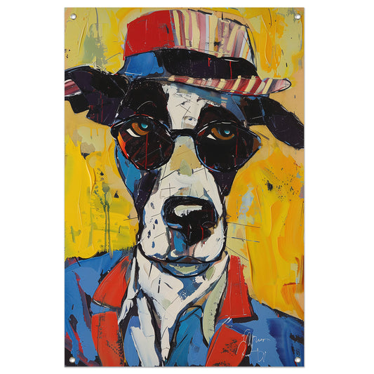 Pop Art Hond met Zonnebril en Hoed tuinposter
